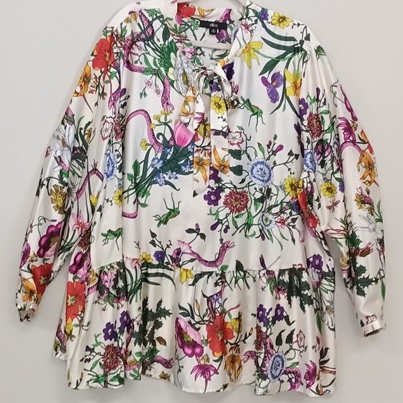 ellos Tops - Ellos Floral Garden Multicolor Babydoll Blouse Plus Sz 28